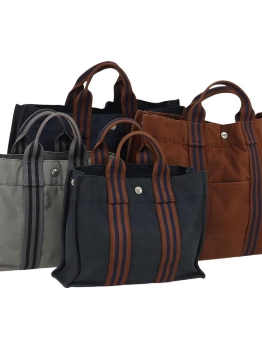 HERMES Brown Fourre Tout Hand Bag Canvas 4 Set Black Navy gray Auth 157079